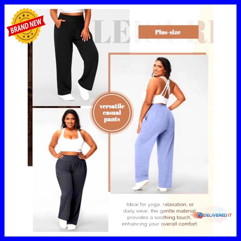 Plus Size Wide Leg Yoga Pants High Waist Sweatpants Lounge Pants with Pockets - Picture 6 of 7